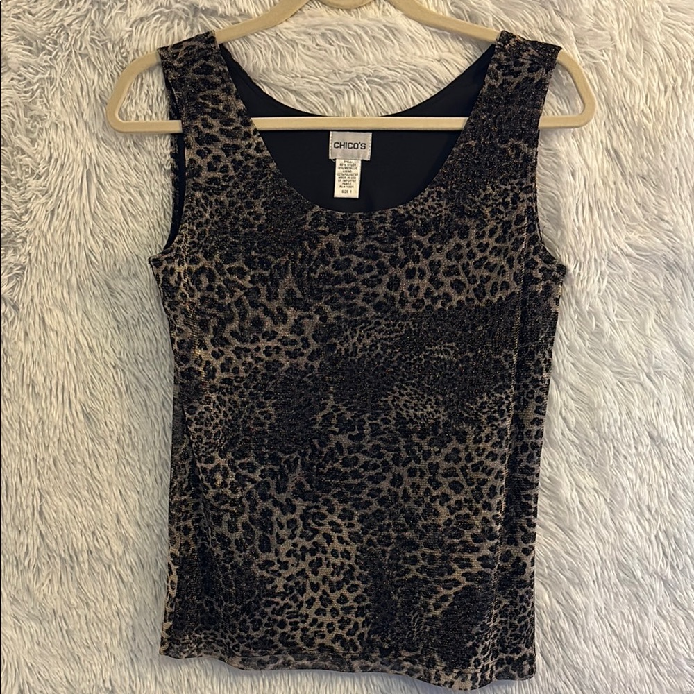 Chico’s Animal Print Metallic Gold Tank Size Medium